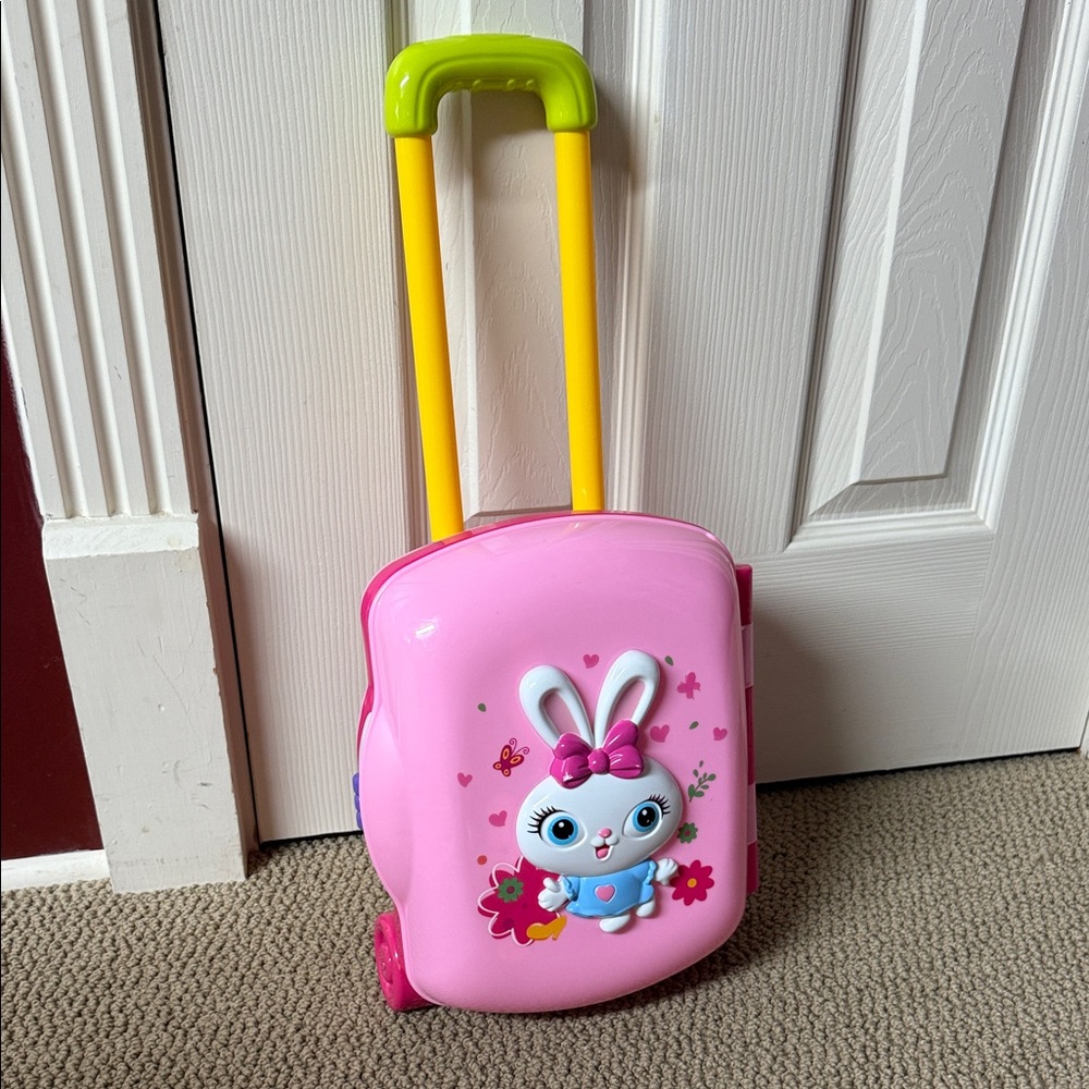 Pink Bunny Kids Rolling Makeup Station Playset